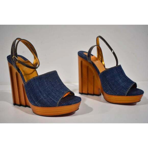 Christian Louboutin Mira Colunata 120 Denim Platform Wedge Sandal Heel Pump 37 - Picture 4 of 12